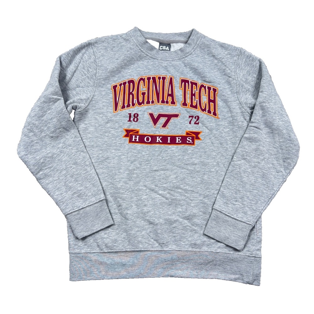 Virginia Tech Hokies Sweatshirt Women Small Gray Crewneck Sweater Retro B09